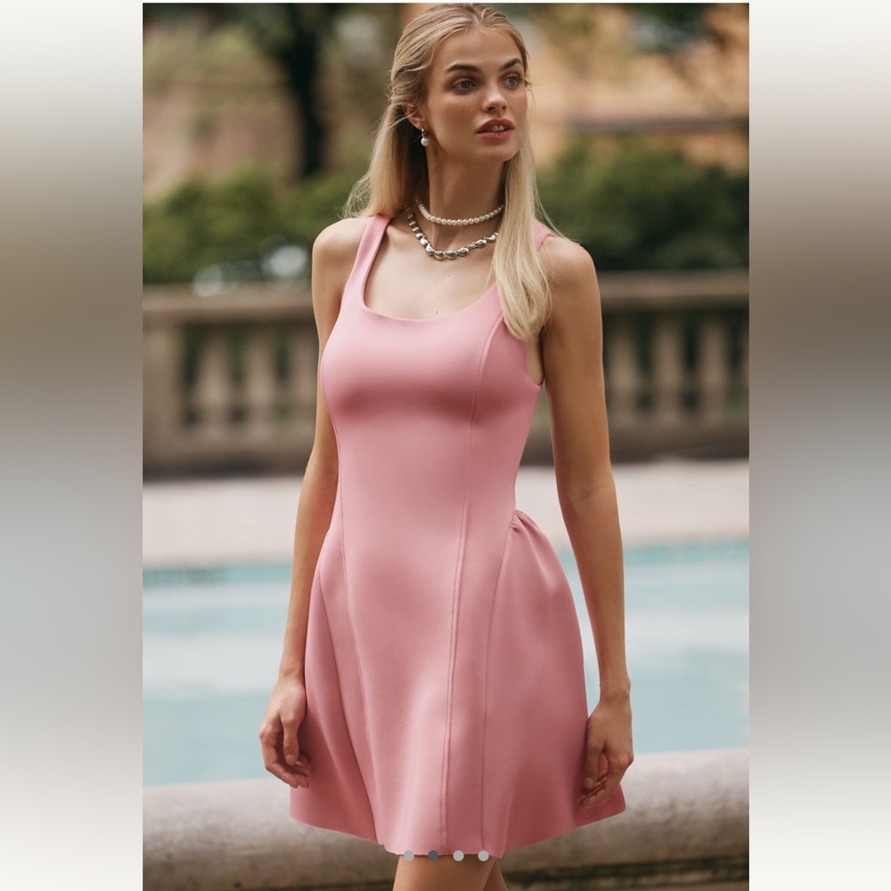Anthropologie Barbiecore Basque Pink Scuba Fairy Fit & Flare Mini Dress Fall